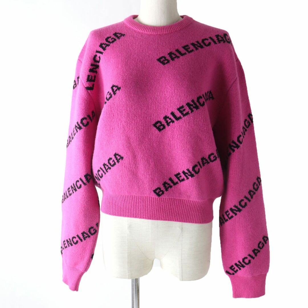 極美品☆正規品 BALENCIAGA バレンシアガ 18年 510243 ジャガードロゴ 長袖 ウール ニット セーター ピンク×ブラック 36  イタリア製 | フリマアプリ ラクマ