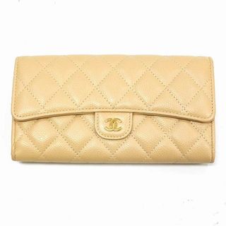 シャネル(CHANEL)のCHANEL シャネル 長財布 キャビアスキン マトラッセ ベージュ ダイアナフラップ 二つ折り 財布 ココマーク レディース【中古】JA-17834(財布)