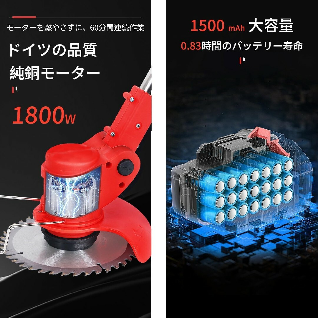 【雑草一撃！】電動草刈り機✨ローラー式 充電式コードレス 軽量 バッテリー２個付 スポーツ/アウトドアの自転車(工具/メンテナンス)の商品写真