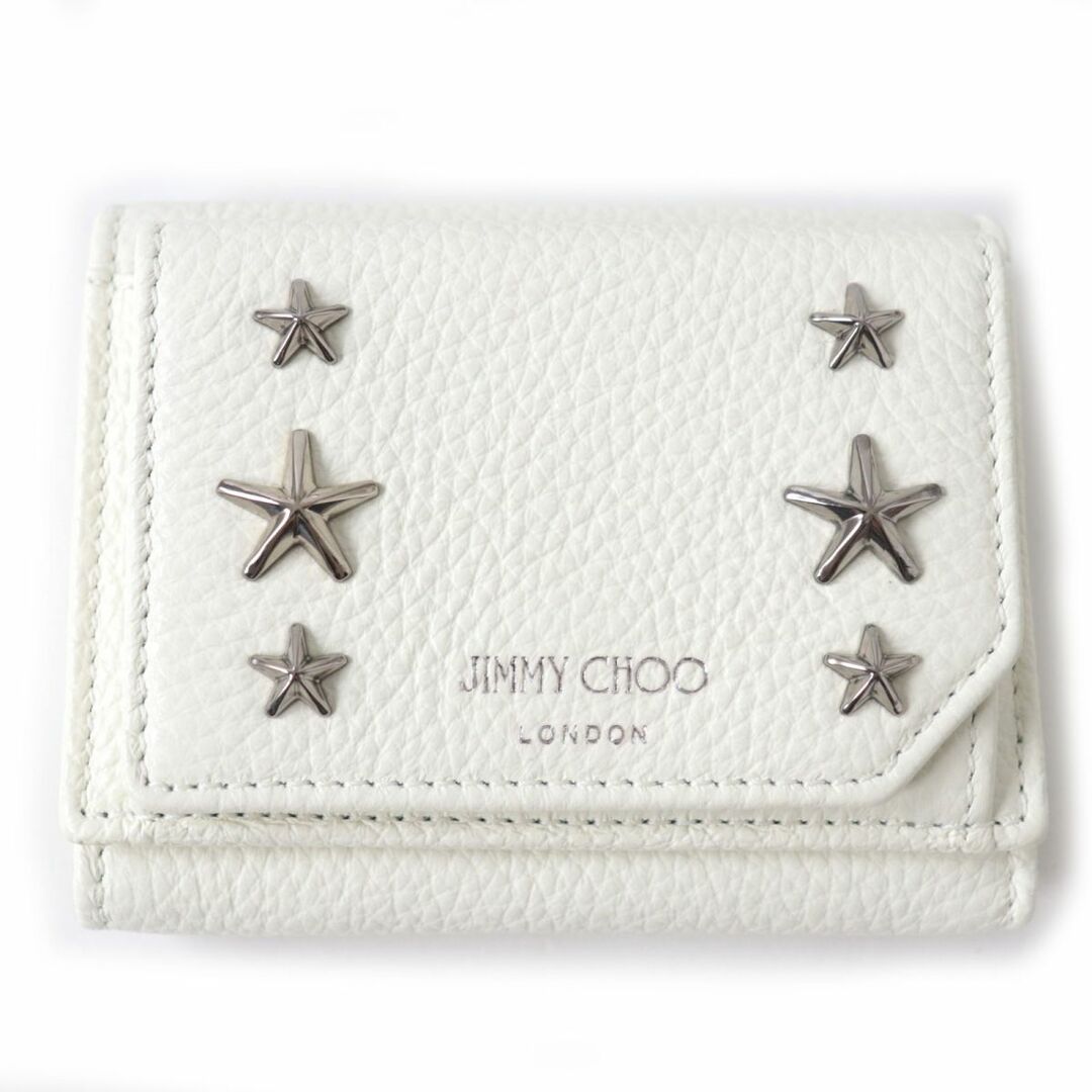 未使用品☆JIMMY CHOO ジミーチュウ ビアーレ スタースタッズ レザー 3つ折り コンパクトウォレット／財布 ホワイト 伊製 箱　保存袋付き3札入れ