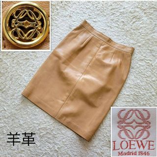 ロエベ(LOEWE)の【希少☆美品】ロエベ ナッパレザー ひざ丈 スカート  アナグラム 金ボタン(ひざ丈スカート)