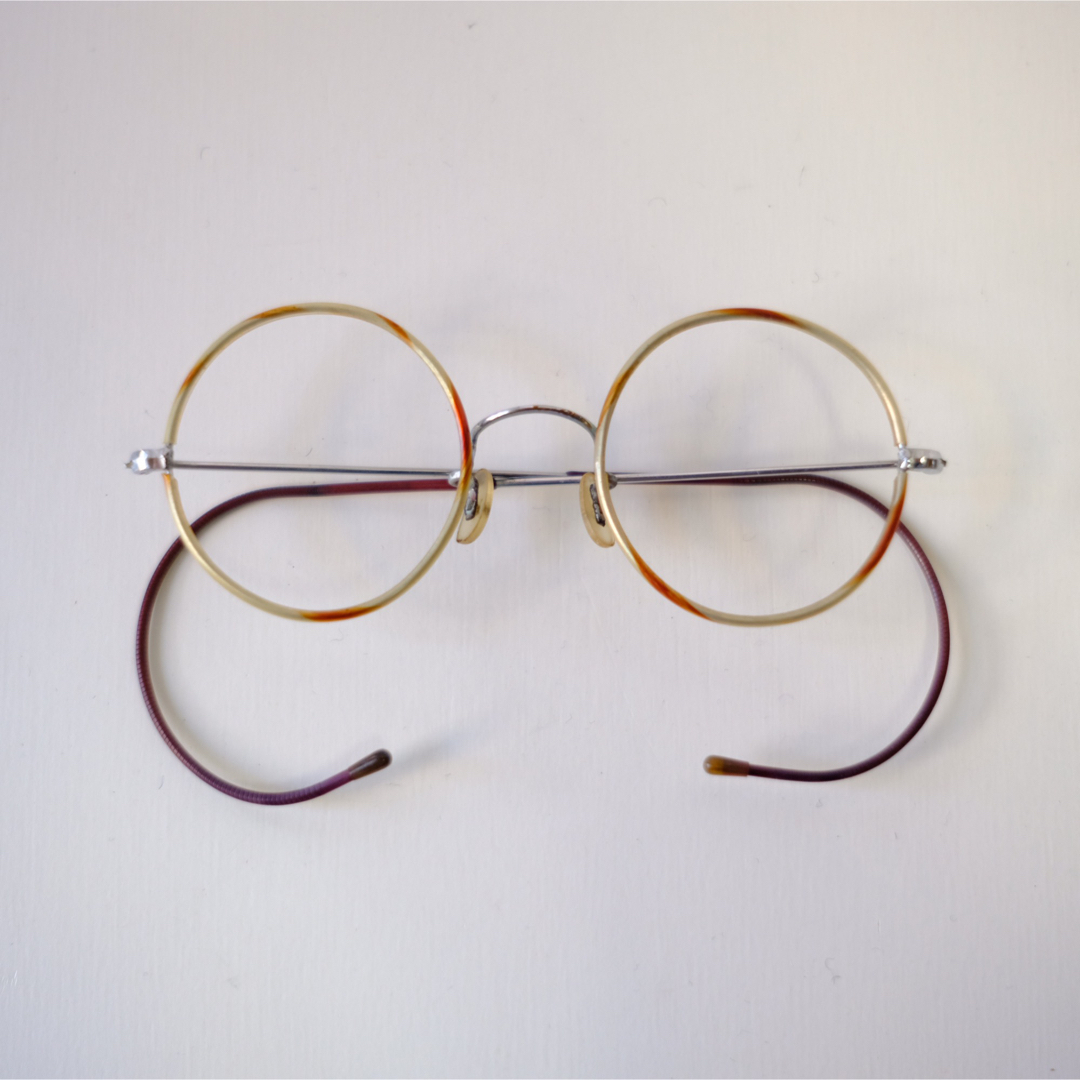 【1930〜50s】アンティーク　丸眼鏡　鼈甲柄　昭和レトロ　デッドストック