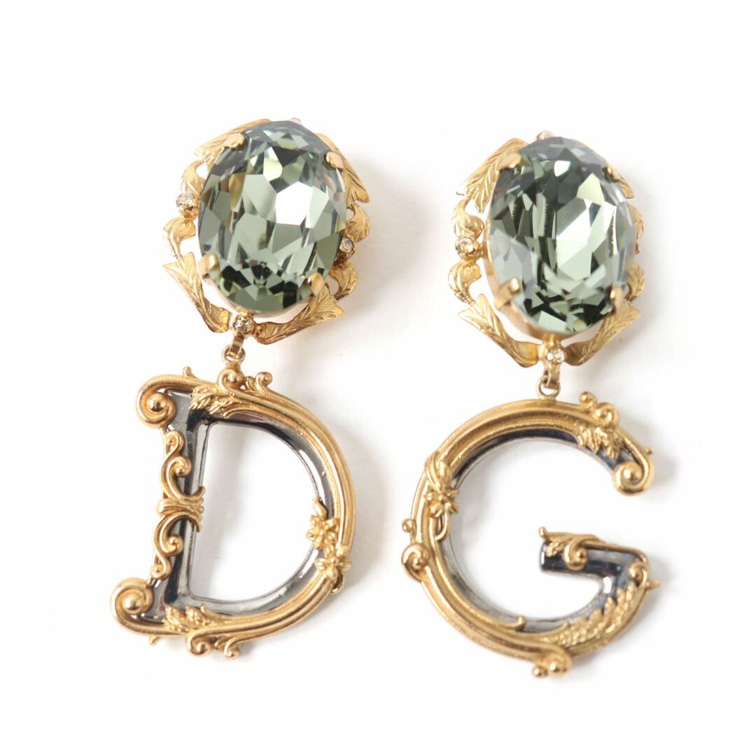 極美品☆DOLCE&amp;GABBANA ドルチェ＆ガッバーナ DGバロッコロゴ クリスタル付き イヤリング/アクセサリー ゴールド レディース 箱付き