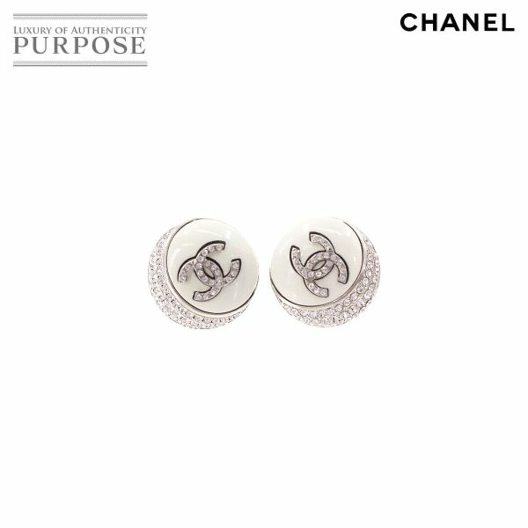 未使用 展示品 シャネル CHANEL ココマーク ラウンド ピアス ラインストーン ホワイト シルバー C22C アクセサリー VLP 90180030