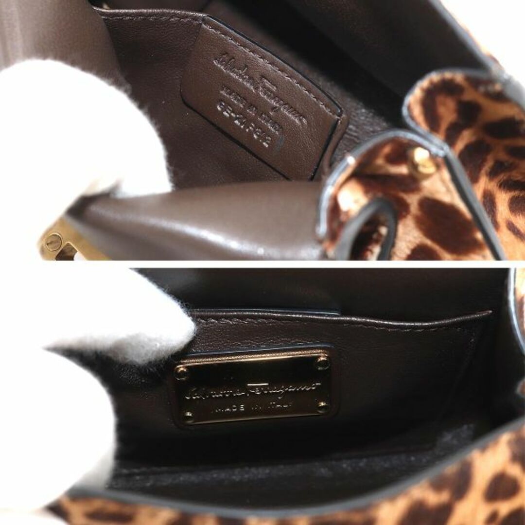 サルヴァトーレ フェラガモ Salvatore Ferragamo レオパード 2way ミニ ハンド ショルダー バッグ ハラコ ブラウン VLP 90191293