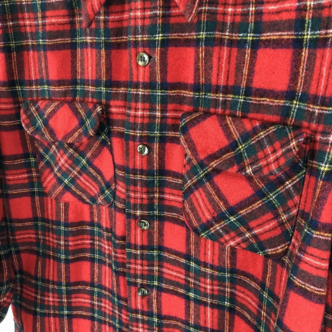 70年代 USA製 PENDLETON ペンドルトン ネルシャツ ウール長袖シャツ チェック柄 レッド (メンズ L) O7860