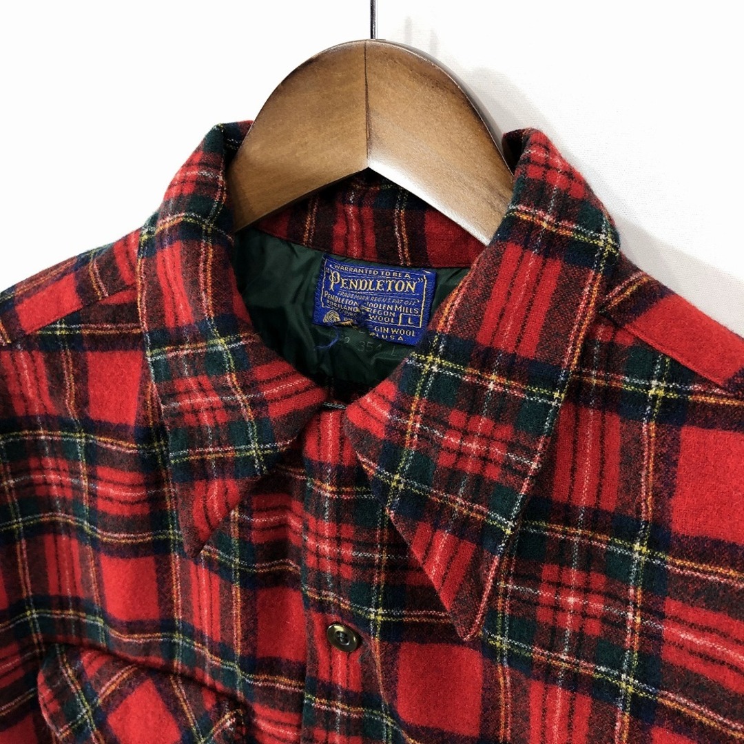 70年代 USA製 PENDLETON ペンドルトン ネルシャツ ウール長袖シャツ チェック柄 レッド (メンズ L) O7860