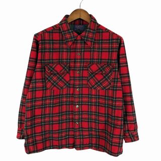 ペンドルトン(PENDLETON)の70年代 USA製 PENDLETON ペンドルトン ネルシャツ ウール長袖シャツ チェック柄 レッド (メンズ L) 中古 古着 O7860(シャツ)