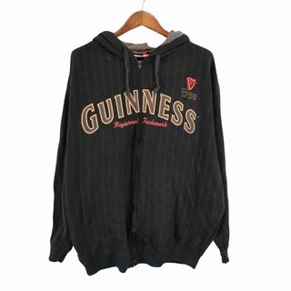 GUINNESS ギネス ロゴ フルジップパーカー 大きいサイズ 企業系 フーディー ストライプ ブラック (メンズ XXL) 中古 古着 O7883(パーカー)