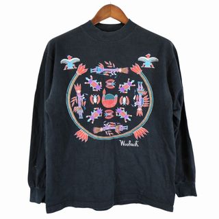 ウールリッチ(WOOLRICH)のUSA製 WOOLRICH ウールリッチ アート系プリント 長袖Ｔシャツ モックネック ブラック (メンズ M) 中古 古着 O7884(Tシャツ/カットソー(七分/長袖))