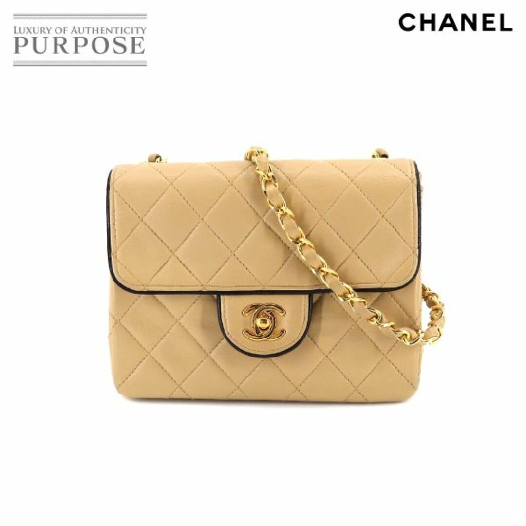 シャネル CHANEL ミニ マトラッセ チェーン ショルダー バッグ レザー ベージュ ブラック A01115 ヴィンテージ VLP 90195801