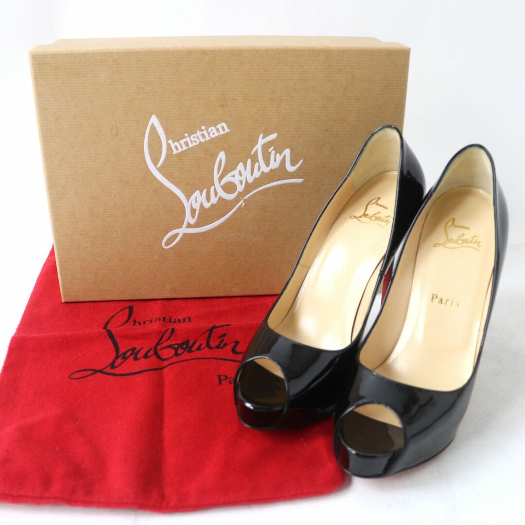 Christian Louboutin(クリスチャンルブタン)の美品☆クリスチャンルブタン NEW VERY PRIVE 120 PATENT オープントゥ パテントレザー パンプス ブラック 37 1/2 イタリア製 箱・保存袋付 レディースの靴/シューズ(ハイヒール/パンプス)の商品写真