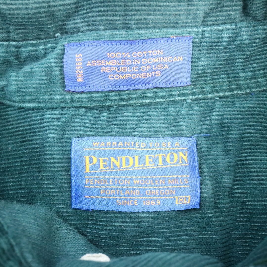 PENDLETON(ペンドルトン)のPENDLETON ペンドルトン コーデュロイ 長袖シャツ エルボーパッチ 無地 グリーン (メンズ XL) 中古 古着 O7949 メンズのトップス(シャツ)の商品写真