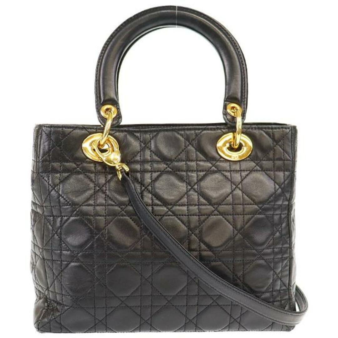 クリスチャンディオール 2WAYバッグ レディディオール カナージュ ブラック レザー Christian Dior | ハンドバッグ ショルダーバッグ 肩掛け レディース ファッション 黒 ゴールド金具 女性 鞄 ブランド Bランク