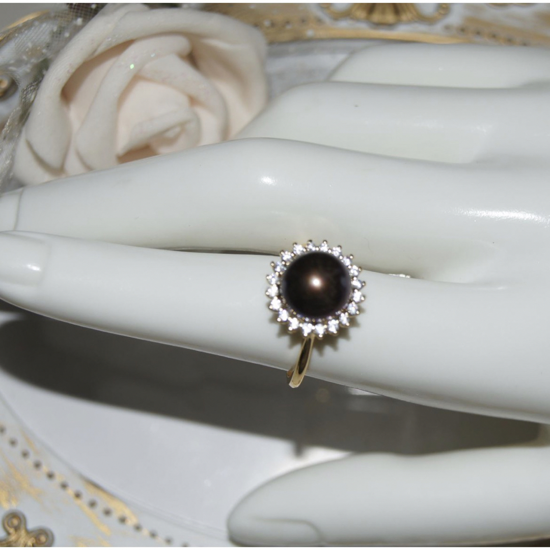 【新品】アクセサリー　本真珠　無核　淡水パール　大珠　K18GP フリーリング ハンドメイドのアクセサリー(リング)の商品写真