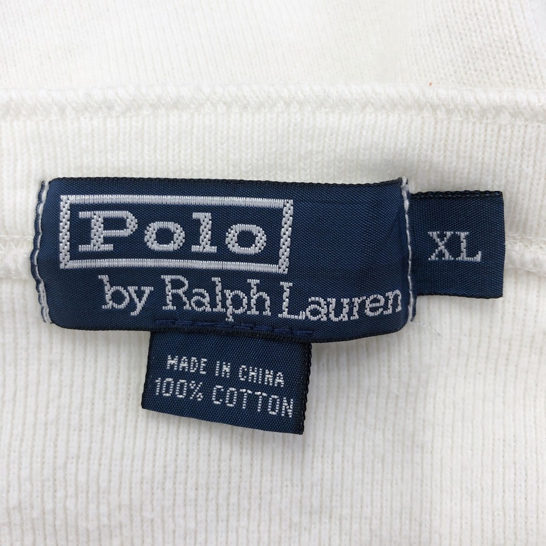 POLO RALPH LAUREN(ポロラルフローレン)の90年代 Polo by Ralph Lauren ポロバイラルフローレン ヘンリーネック 長袖Ｔシャツ ホワイト (メンズ XL) 中古 古着 O8036 メンズのトップス(Tシャツ/カットソー(七分/長袖))の商品写真