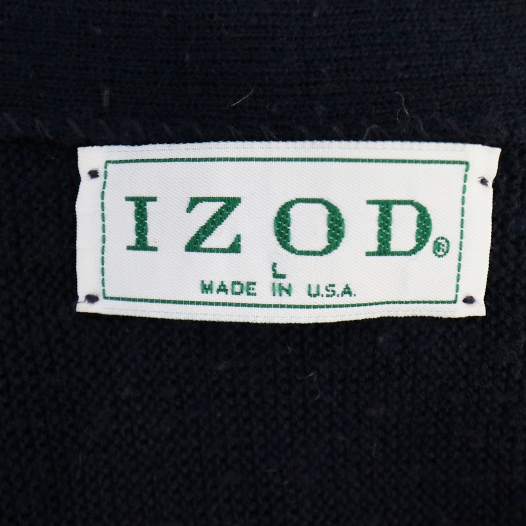 90年代 USA製 IZOD アイゾッド アクリルカーディガン アメカジ ネイビー (メンズ Lサイズ相当)   O8049 7