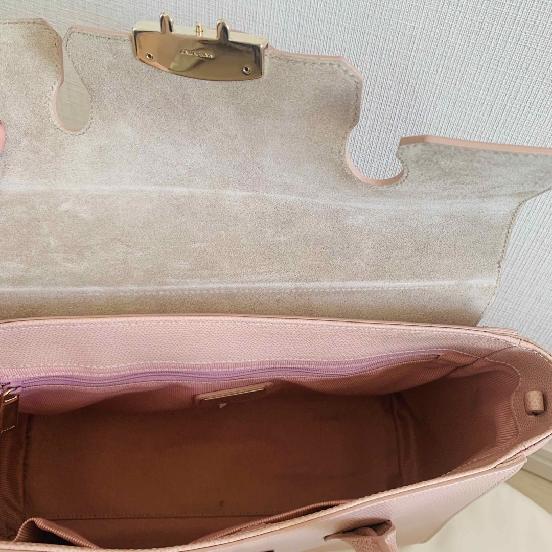 フルラ FURLA ピンク メトロポリス サッチェル レザー ハンドバッグ
