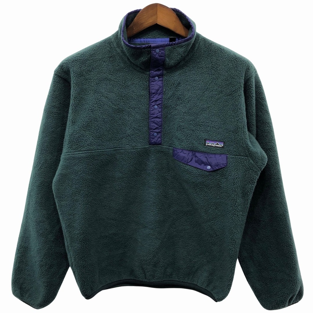 90年代 USA製 patagonia パタゴニア スナップT フリースジャケット アウトドア キャンプ 防寒 グリーン (メンズ S)   O8154主な素材表地ポリエステル