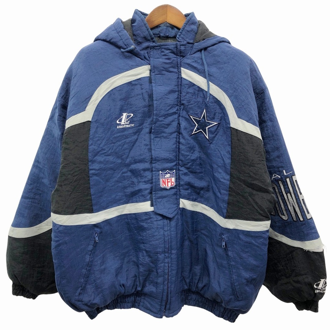 90年代 LOGO ATHLETIC NFL ダラス・カウボーイズ 中綿ナイロンジャケット 防寒  プロチーム ネイビー (メンズ XL)   O8156約65cm着丈