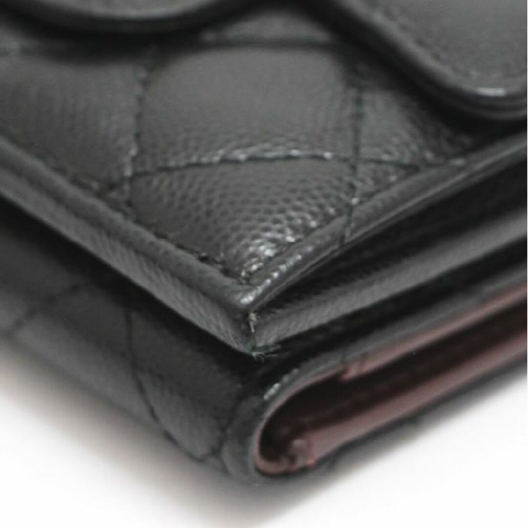 シャネル CHANEL マトラッセ 三つ折り財布 コンパクトウォレット キャビア 黒 G金具 62711