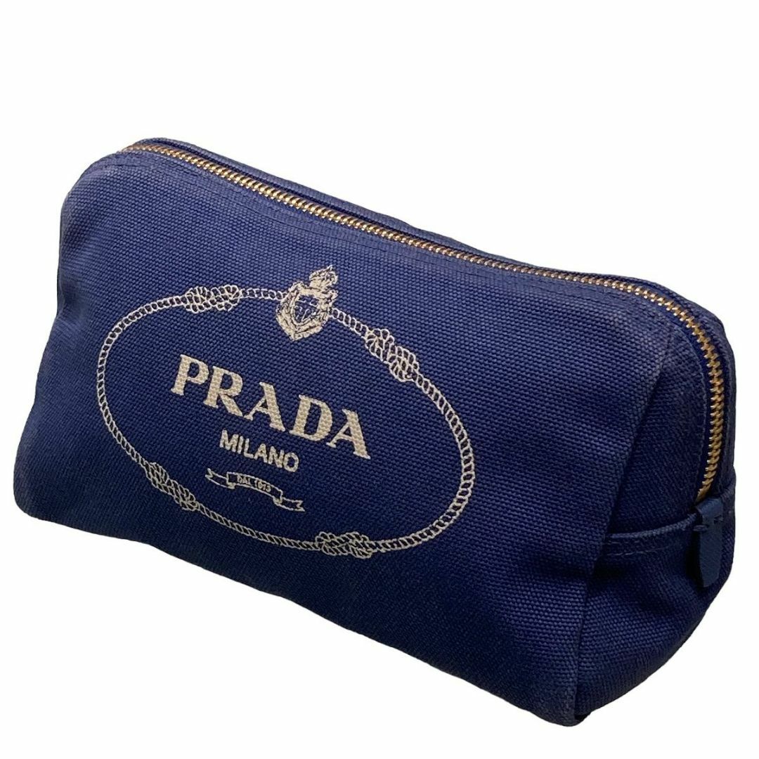 PRADA - 【中古】 PRADA プラダ カナパ コスメポーチ ネイビーブルー