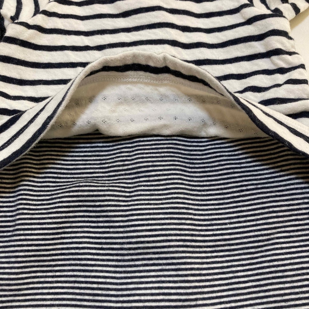 PETIT BATEAU(プチバトー)のプチバトー　長袖ロンパース　黒ボーダー6m67cm キッズ/ベビー/マタニティのベビー服(~85cm)(ロンパース)の商品写真