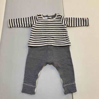 プチバトー(PETIT BATEAU)のプチバトー　長袖ロンパース　黒ボーダー6m67cm(ロンパース)