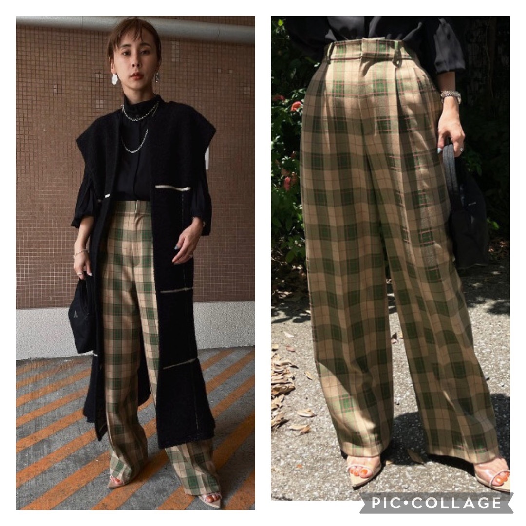 美品★AMERI★2TUCKS STRAIGHT PANTS チェックパンツ