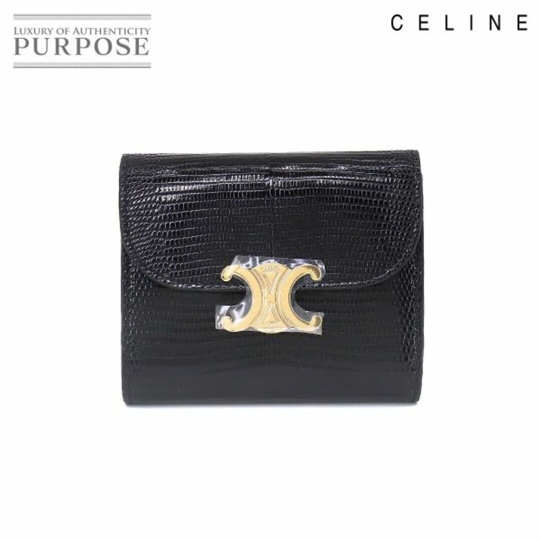 celine(セリーヌ)の未使用 展示品 セリーヌ CELINE トリオンフ スモール ウォレット 三つ折り 財布 リザード ブラック 10D784DUA ゴールド 金具 VLP 90208359 レディースのファッション小物(財布)の商品写真