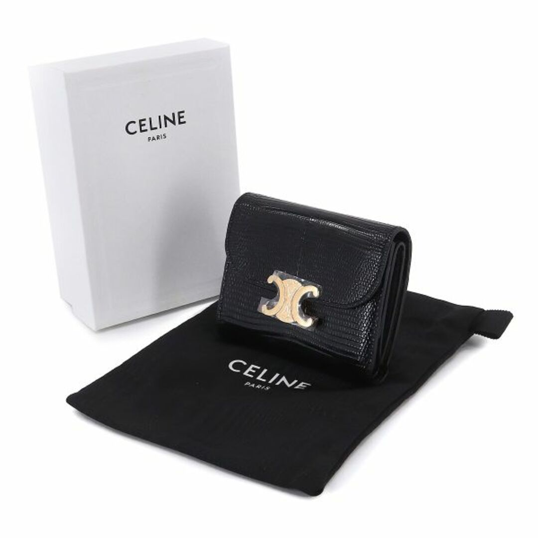 celine(セリーヌ)の未使用 展示品 セリーヌ CELINE トリオンフ スモール ウォレット 三つ折り 財布 リザード ブラック 10D784DUA ゴールド 金具 VLP 90208359 レディースのファッション小物(財布)の商品写真