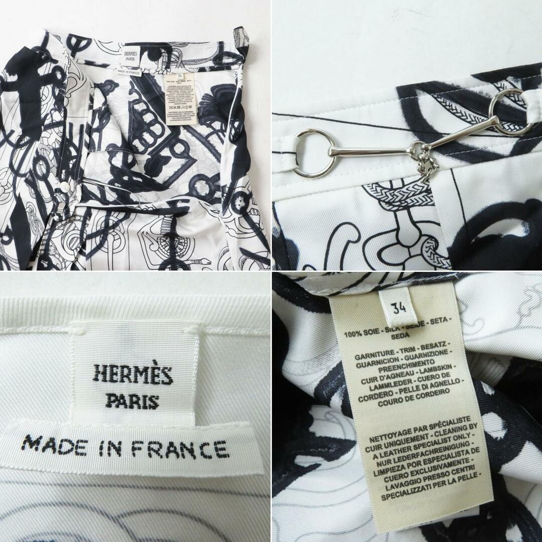 極美品◎正規品 仏製 HERMES エルメス 22SS シェーヌダンクル シルク100％ Cliquetis Tattoo Aquarelle セットアップ レディース 黒×白 34