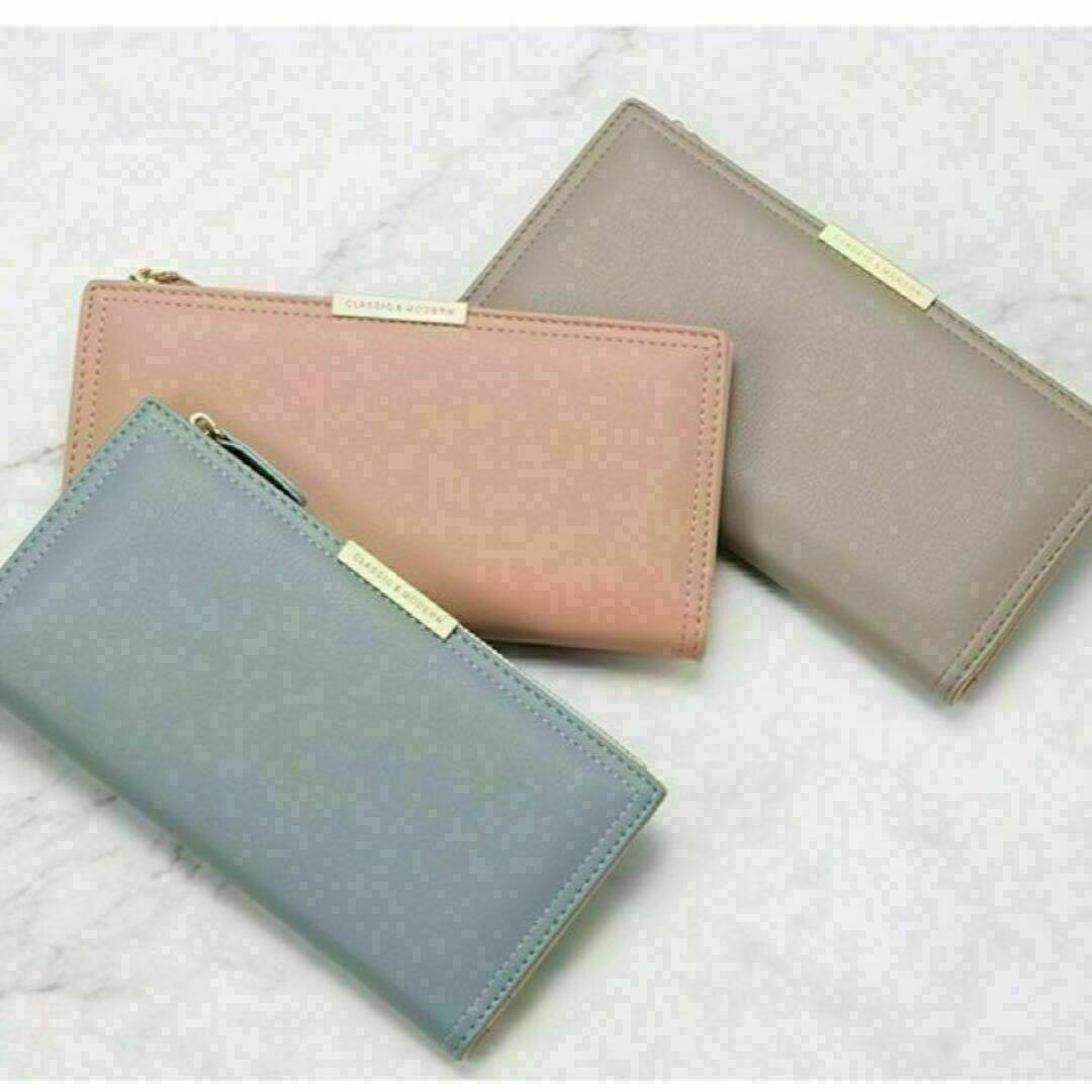 長財布 ブルー 薄型 大容量 スマホ カードケース スリム パステルカラー レディースのファッション小物(財布)の商品写真