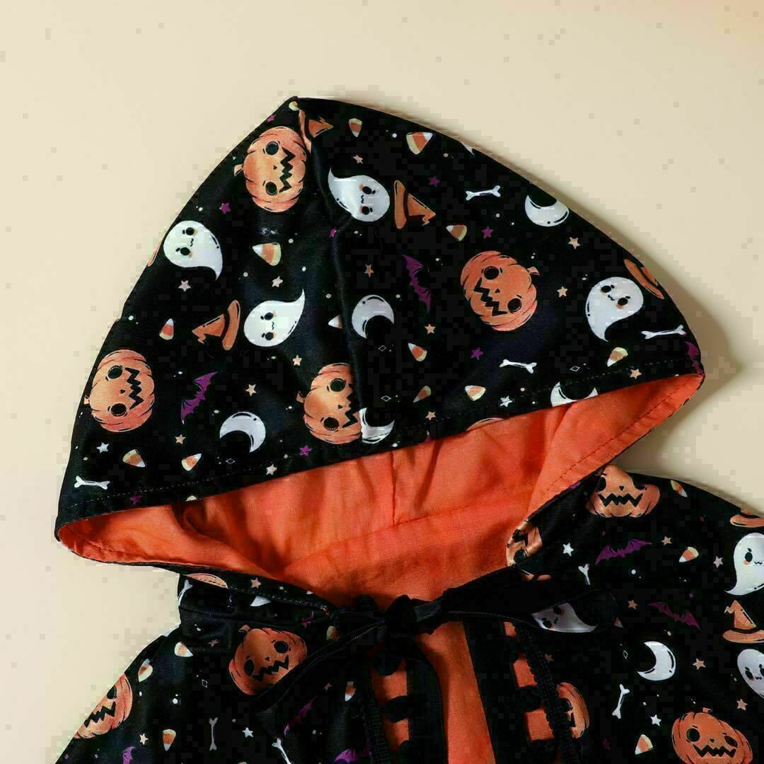110 ハロウィン キッズ マント ワンピース セット 子供服 かぼちゃ オバケ キッズ/ベビー/マタニティのキッズ服女の子用(90cm~)(ワンピース)の商品写真