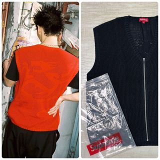 シュプリーム  22SS  Stripe Sweater Vest ジャガードロゴストライプニットベスト メンズ L