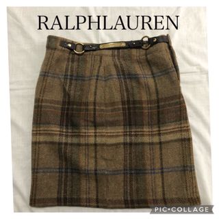 ポロラルフローレン(POLO RALPH LAUREN)のポロ　ラルフローレン  アルパカ混　チェック柄スカート11号(ひざ丈スカート)