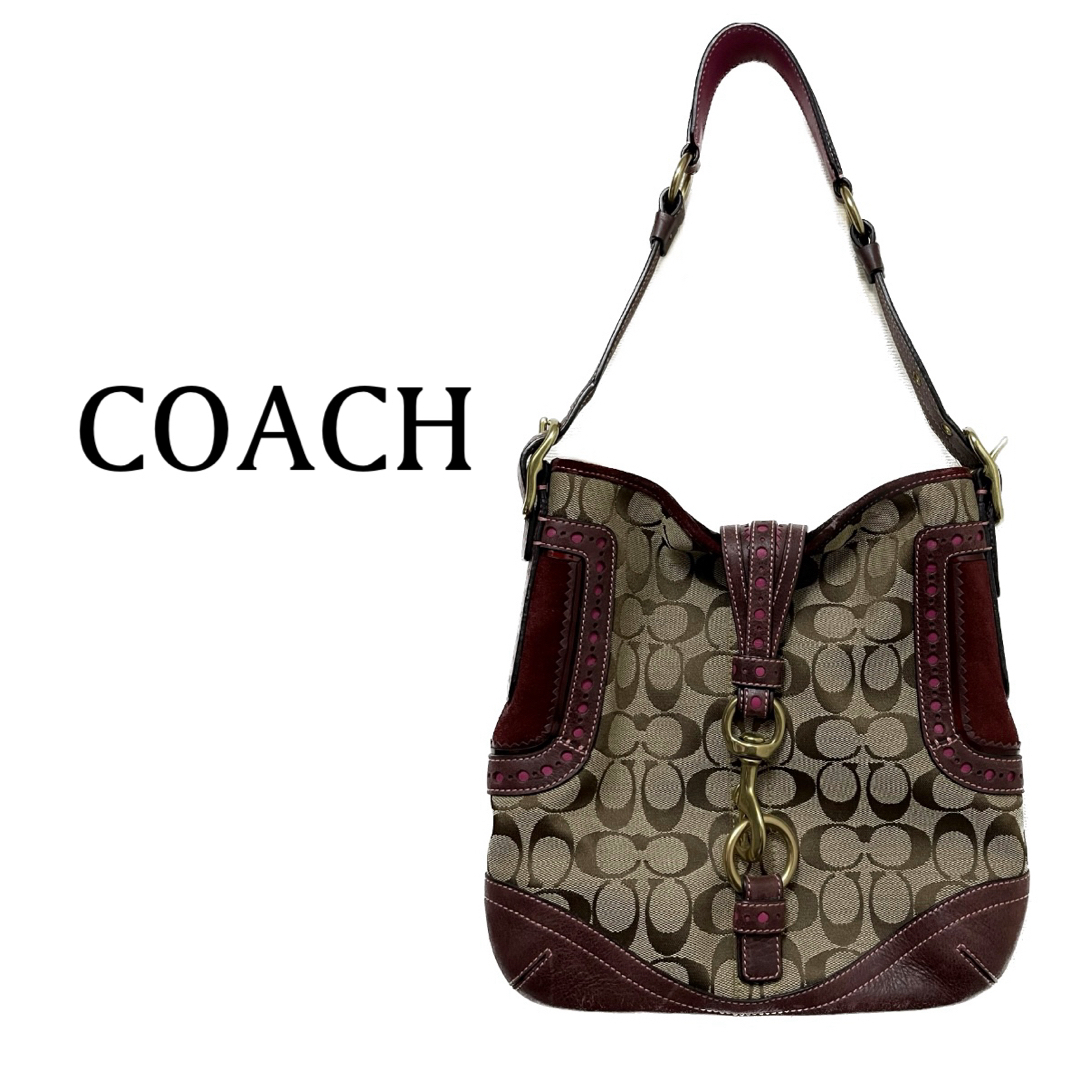 COACH【美品】レザー スエード ロゴ トートバッグ