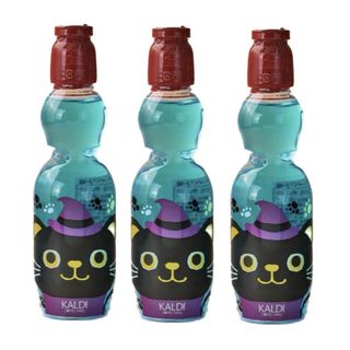 【3本】カルディ ハロウィン くろねこ ラムネ ブルーベリー味 250ml(ソフトドリンク)