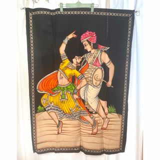 インド　タペストリー　スパンコール刺繍　踊り子(絵画/タペストリー)