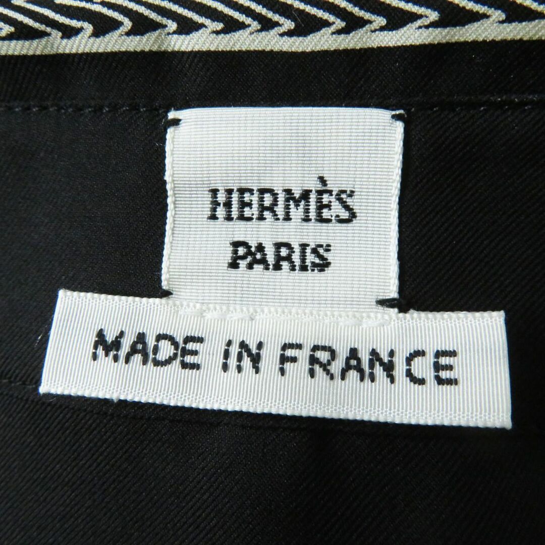 極美品◎正規品 フランス製 HERMES エルメス 2021年 レディース シルク100％ 長袖シャツ ブラック×ベージュ 総柄プリント 40