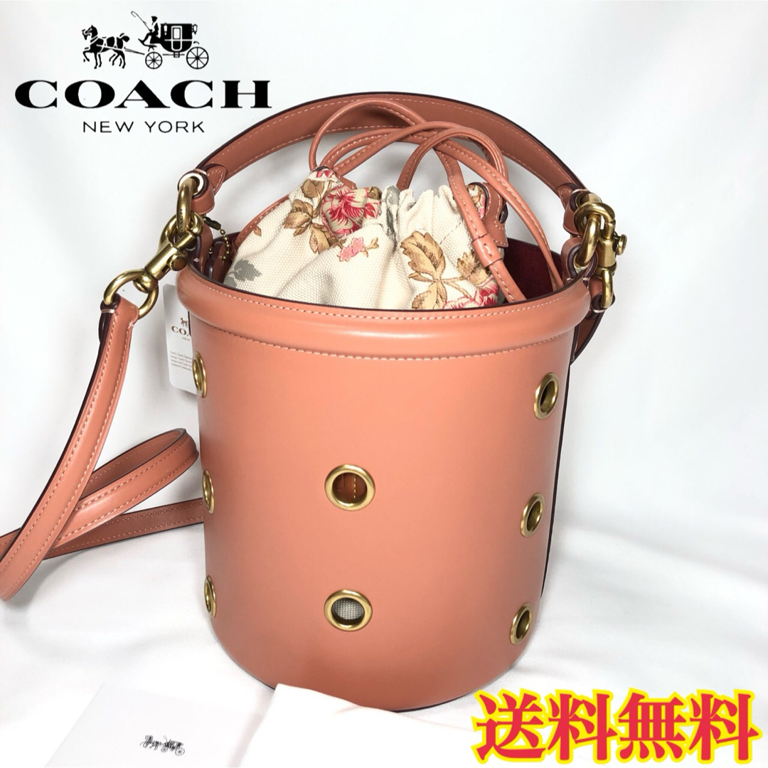 【新品】COACH ショルダーバッグ バケット グロメッツ ライトピーチ