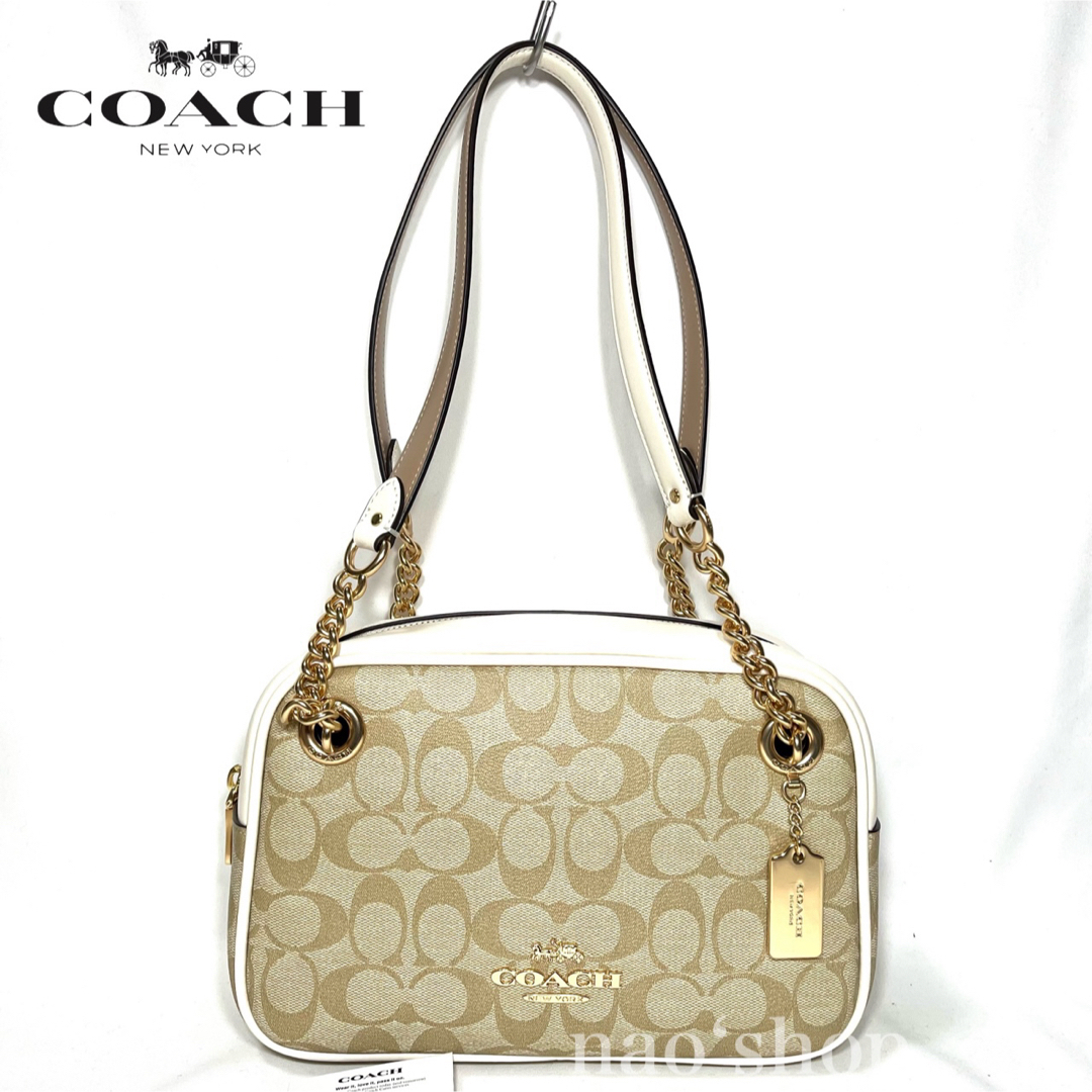 【新品】COACH コーチ ショルダーバッグ チョーク シグネチャー キャンバス