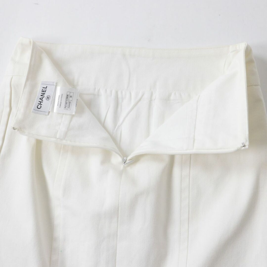 美品◎正規品 フランス製 CHANEL シャネル P47487 レディース ココマーク付き ホワイトデニム タイトスカート ホワイト 36 可愛い♪