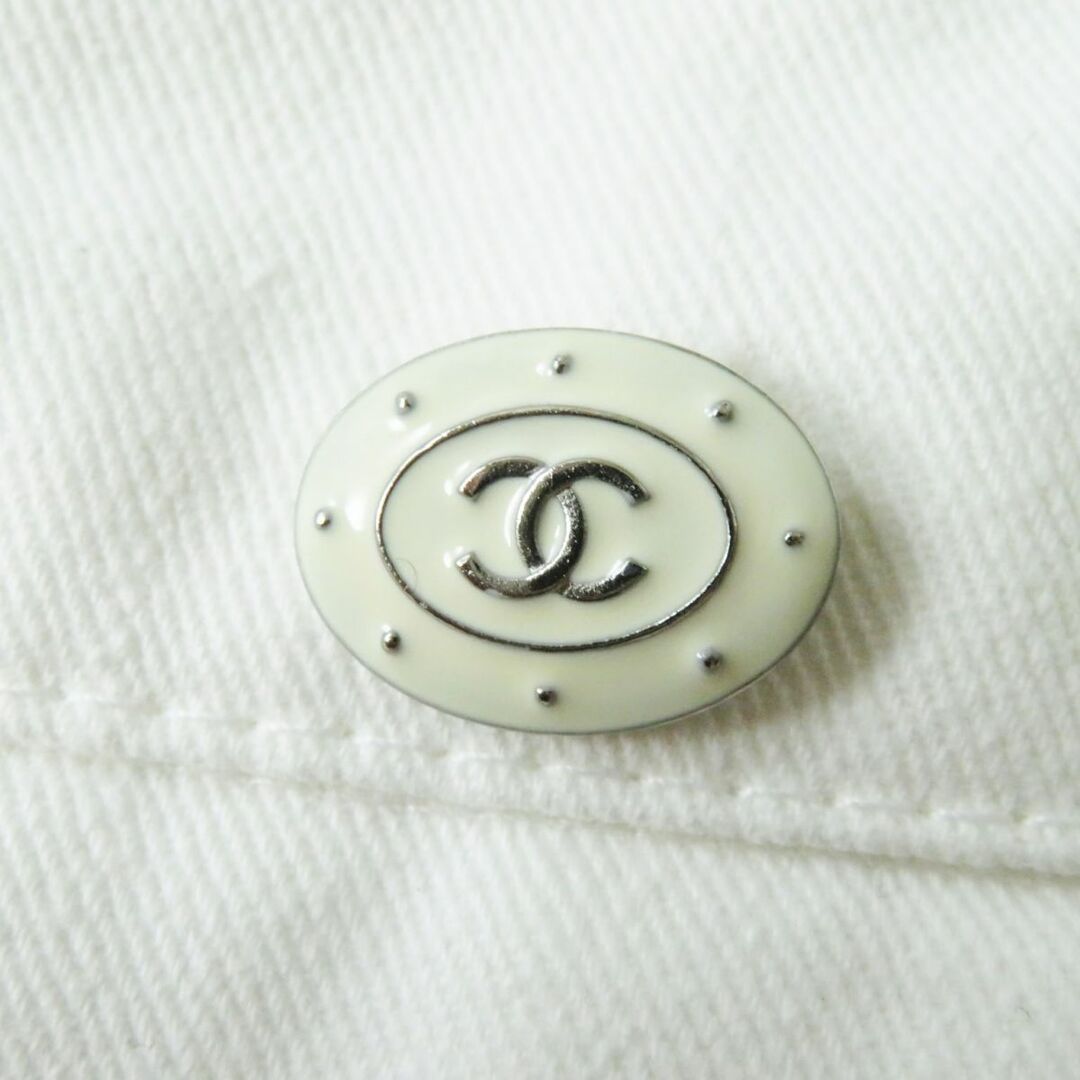 美品◎正規品 フランス製 CHANEL シャネル P47487 レディース ココマーク付き ホワイトデニム タイトスカート ホワイト 36 可愛い♪