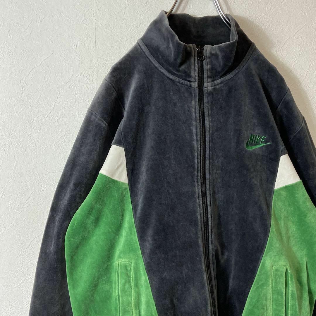 【高級感抜群ベロア、人気グリーン】NIKEトラックジャケット古着刺繍ロゴ緑M | フリマアプリ ラクマ