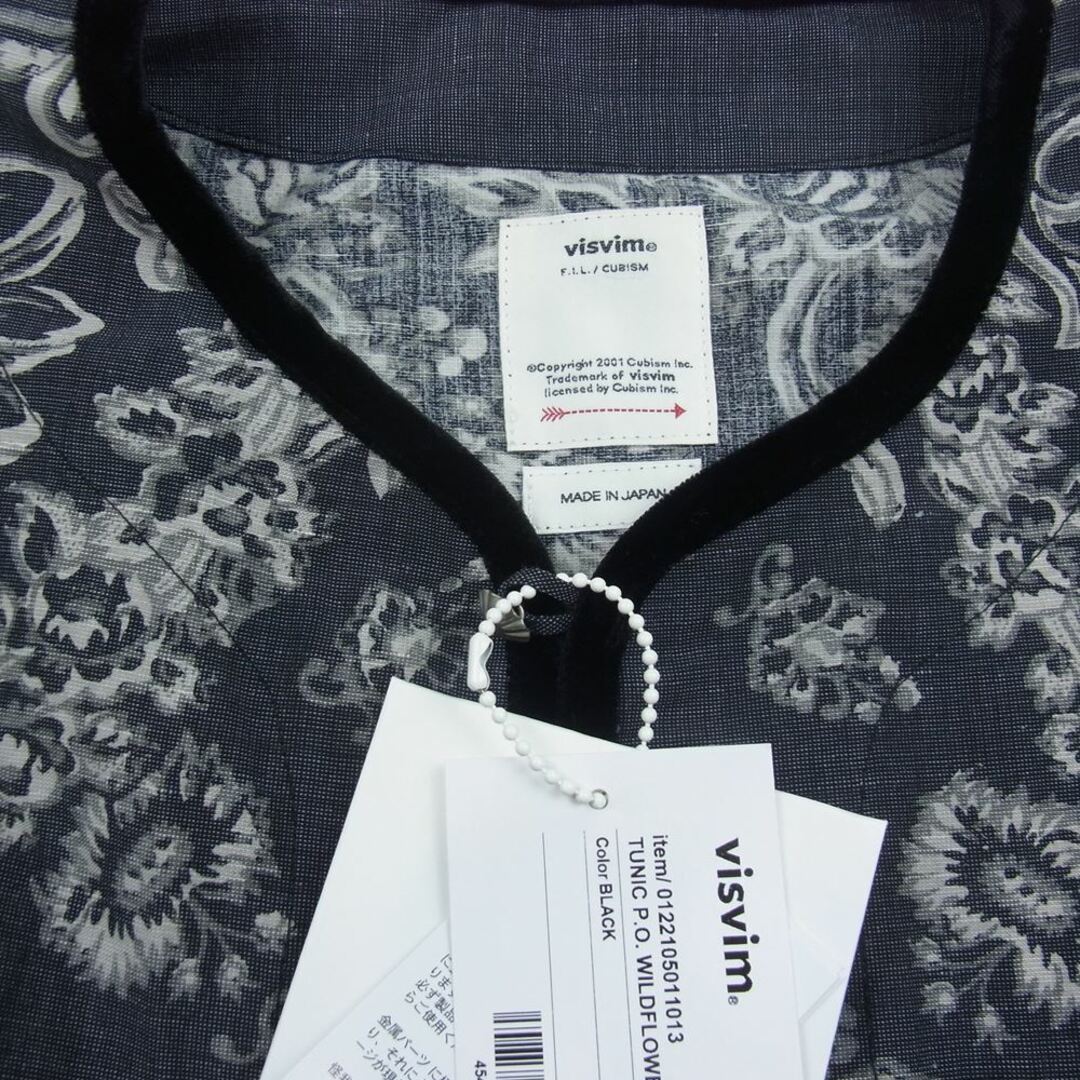 VISVIM ビズビム 22SS 0122105011013 TUNIC P.O. WILDFLOWER P.W. チュニック プルオーバー 長袖 シャツ ブラック系 2【極上美品】