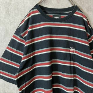 “ビックシルエット” old stussy 紺タグ ボーダー スウェット XL