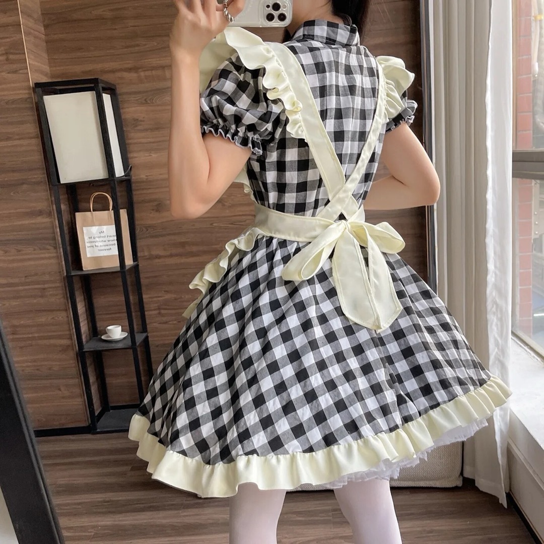 新品 未使用 コスプレ レディース ハロウィン メイド メイド服 チェック L