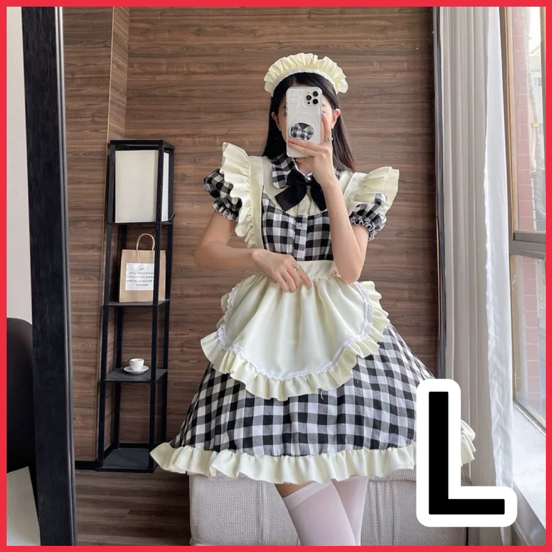 新品 未使用 コスプレ レディース ハロウィン メイド メイド服 チェック L