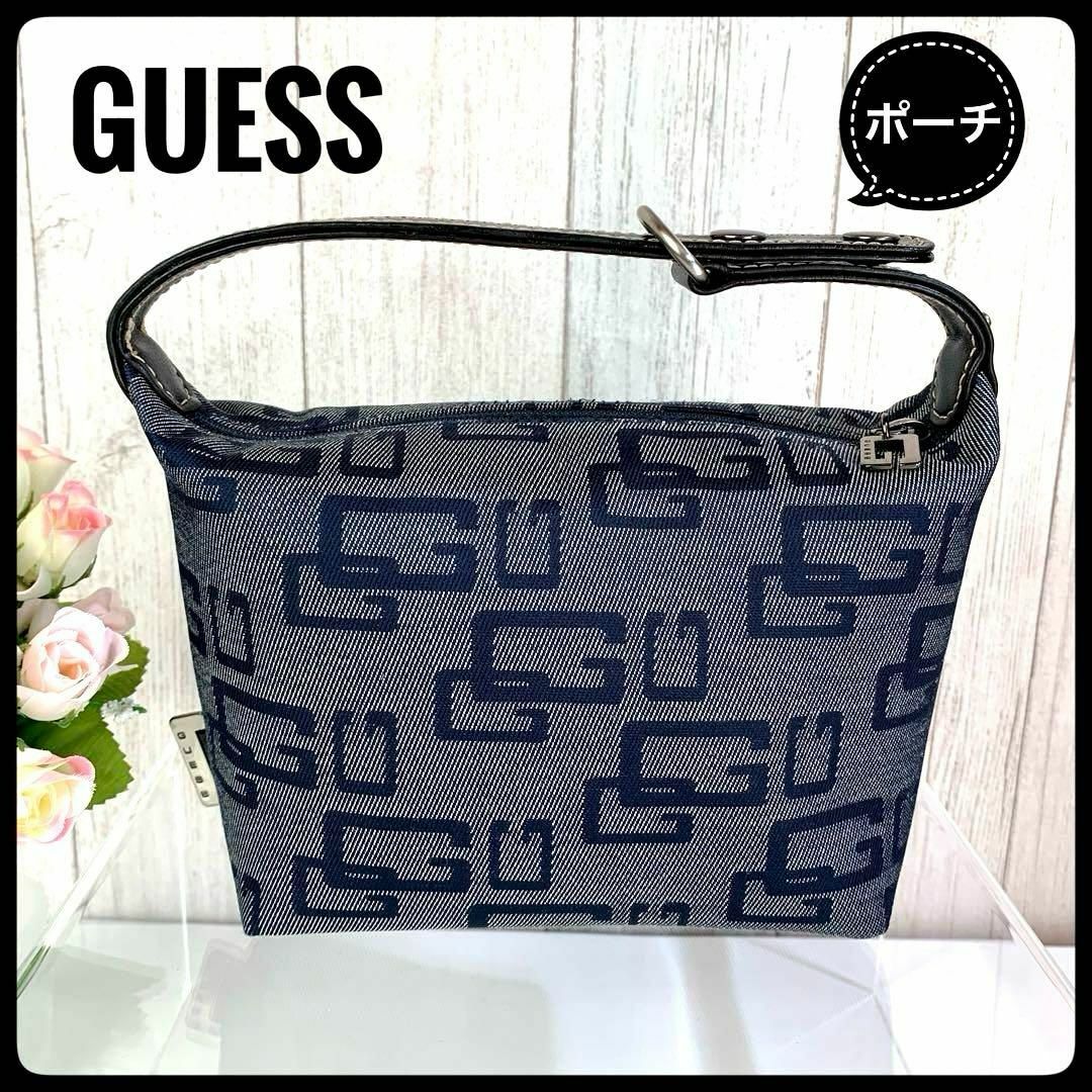 GUESS ゲス ポーチ 化粧バッグ バニティバッグ  ネイビー 【美品】